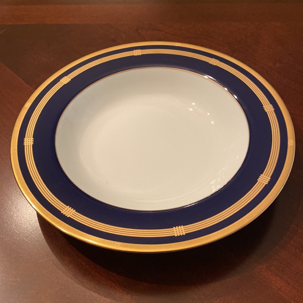 Christian Dior Gold Trim Gaudron Lapis Blue Soup/Pasta Bowl Preowned - Unused